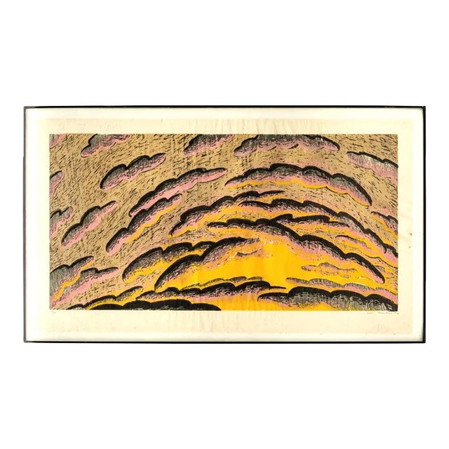 Original Louisa Chase Signed “Dusk” Woodcut, Edition 9/20, 1982, Framed, 52”w For Sale