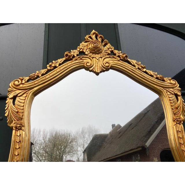 Mid 20thC French Louis XVI Rococo Gold Console Table With Mirror - Set of 2 Pc For Sale - Image 10 of 11