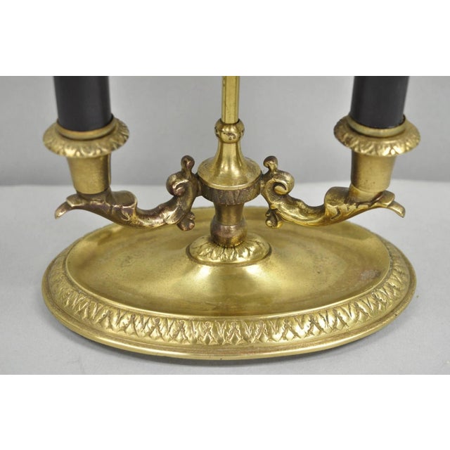 Metal Mid 20th Century Vintage French Empire Tole Metal Oval Shade Small Brass Bouillotte Desk Lamp For Sale - Image 7 of 12