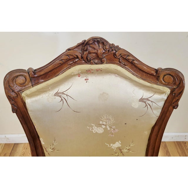 Pair French 19th C Upholstered Louis XV Style "Shell" Carved Walnut Side Chairs For Sale - Image 11 of 18