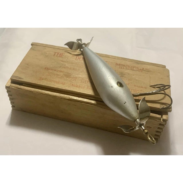 Rare 1904 Heddon Dowagiac 300 "High Forehead" Surface Minnow in Aluminum With Original Wooden Box For Sale In Dallas - Image 6 of 11
