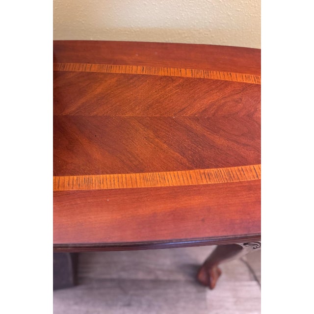 Vintage Mahogany Inlaid Oval Console Table With Claw Feet For Sale In Houston - Image 6 of 9