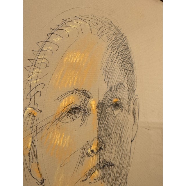 Mid-Century Modern Female Portrait Original Pen and Ink Pastel Drawing by John P. Coleman For Sale In Houston - Image 6 of 15