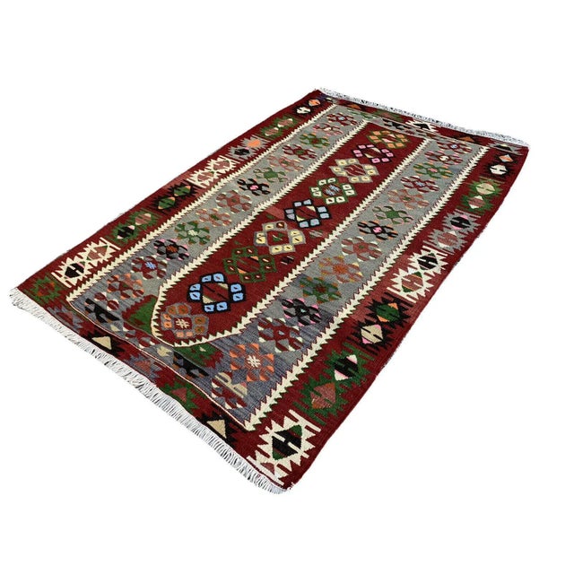 Vintage Turkish Traditional Wool Kilim Rug For Sale - Image 4 of 11