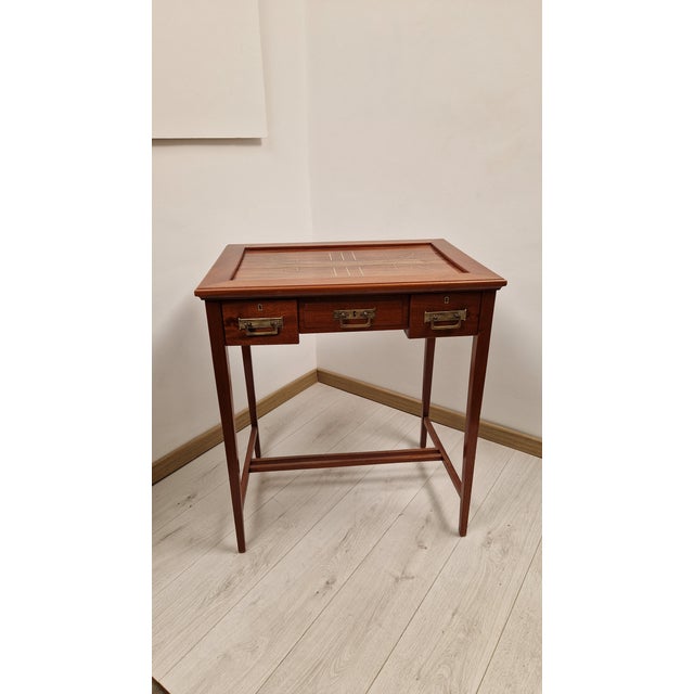 Art Nouveau Wooden Desk with Brass Inserts by Eugenio Quarti, 1890s For Sale - Image 9 of 18
