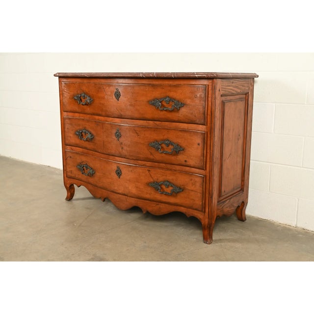 Ralph Lauren French Provincial Louis XV Carved Walnut Marble Top Commode or Chest of Drawers For Sale - Image 16 of 16