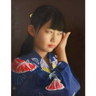 Aika by Kazuya Ushioda | Oil on Panel Portrait of a girl in a traditional kimono. For Sale