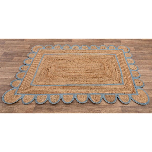 Light Blue Scallop Jute Hand Made Rug - 5'x8' For Sale - Image 4 of 9