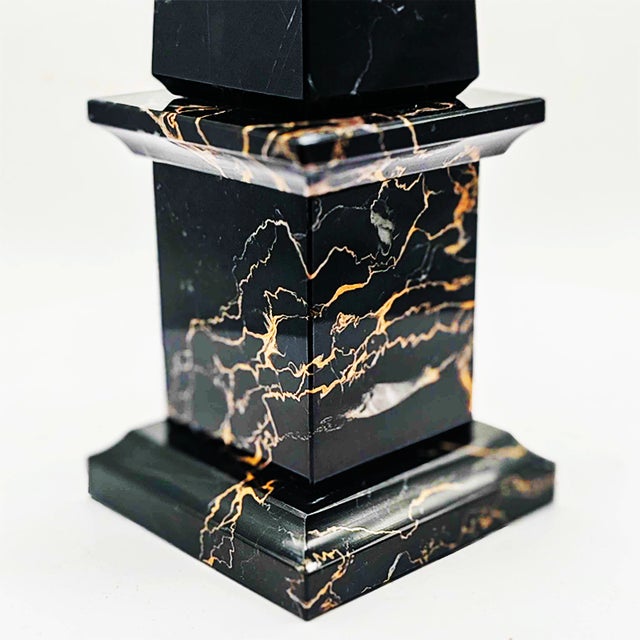 Black Large Hand-Carved Obelisk in Black Marble of Portoro with Gold Color Veins, Italy, 1970s For Sale - Image 8 of 9