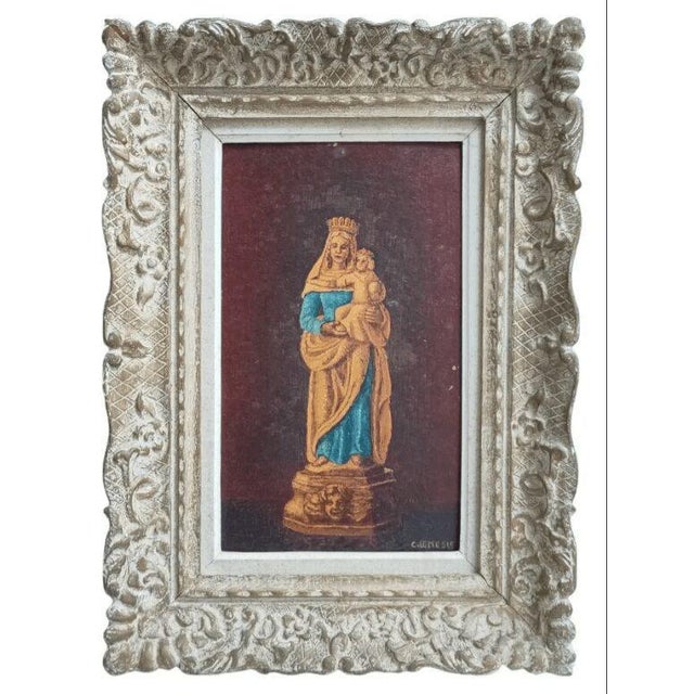 In very good condition, "the virgin and the child king" (see photos), oil on hardboard, painting 42 cm x 25 cm,...