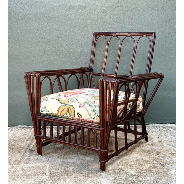 Vintage Stick Rattan Lounge Chair in Vintage Schumacher Paisley For Sale - Image 9 of 12