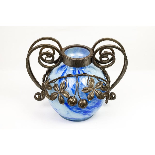 Art Nouveau Vase in Blown Blue Marbled Glass by André Delatte, 1925 For Sale - Image 9 of 14