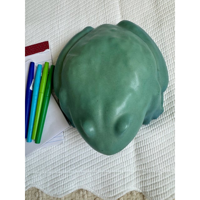 Ceramic Vintage Van Briggle Pottery Turquoise Frog Garden Ornament For Sale - Image 7 of 9