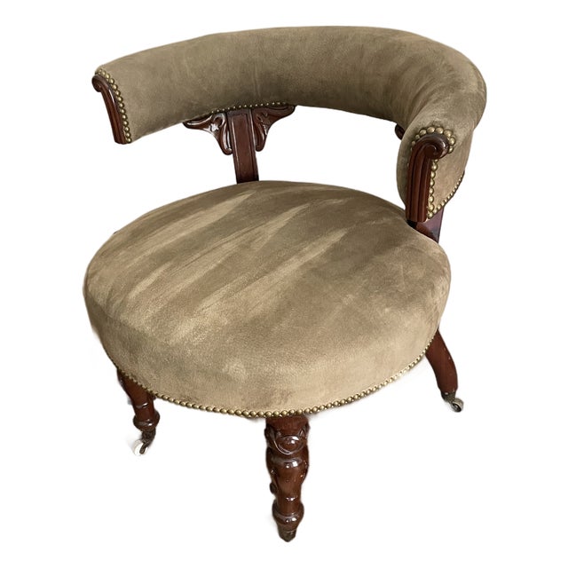 A Nineteenth Century William IV Mahogany Tub Chair With Green Suede Upholstery For Sale