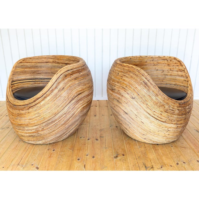 Mid-Century Modern Coastal Boho Rattan Blonde Pod Tub Armchairs by Terence Conran for Habitat, 1980, Set of 2 For Sale - Image 17 of 18