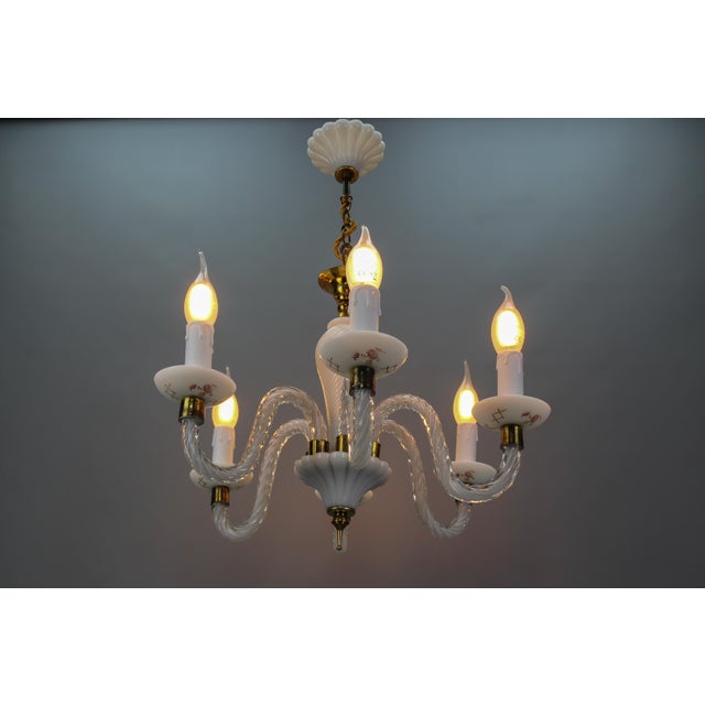 Italian Murano White Clear and Milk Glass Six-Arm Chandelier, 1950s For Sale - Image 4 of 18