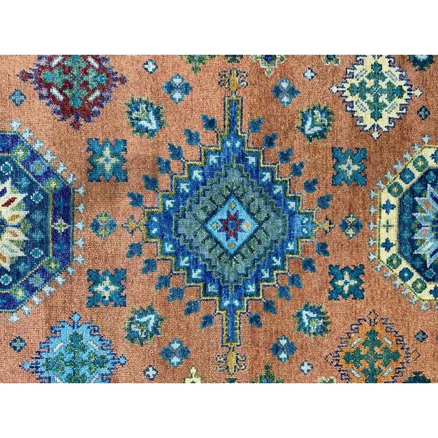 2020s 9x12 Ava Kazak Coral Traditional Geometric Hand Knotted Wool Carpet Rug For Sale - Image 5 of 5