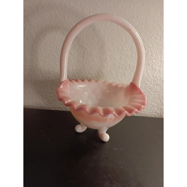 Glass Fenton 1970s Rosalene Threaded, Quilted & Crimped Bridal Basket For Sale - Image 7 of 7