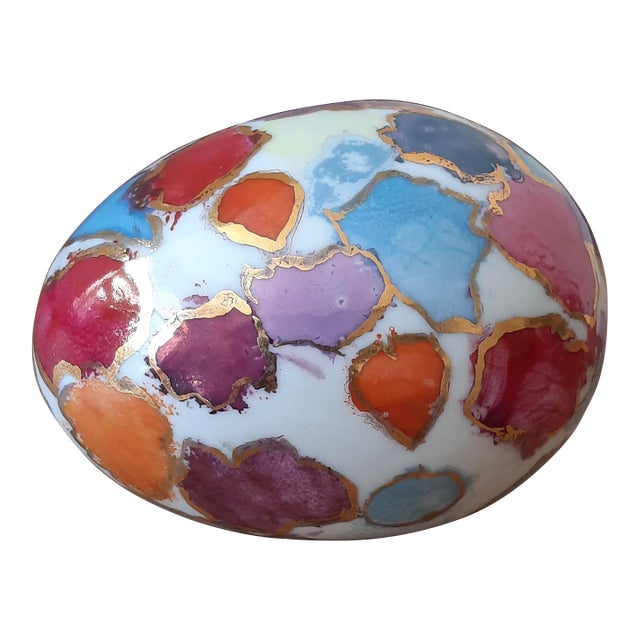 Abstract Modern Painted Ceramic Egg For Sale