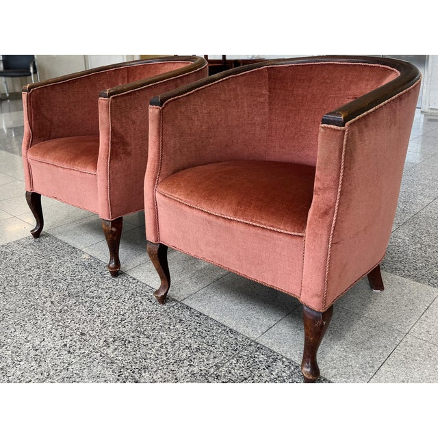 Burgundy 1930s Danish Deco Barrel Club Chairs - A Pair For Sale - Image 8 of 16