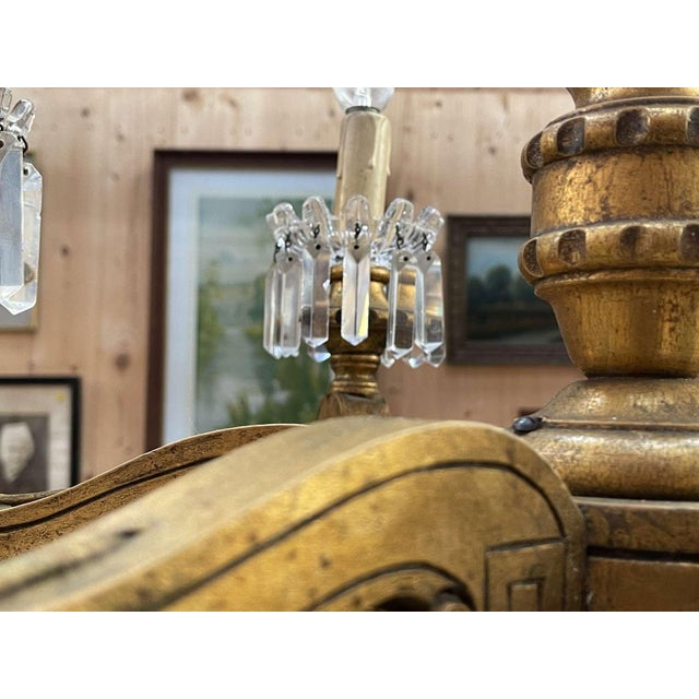19th Century Gilded Wood Chandelier with Crystal Drops For Sale - Image 11 of 18