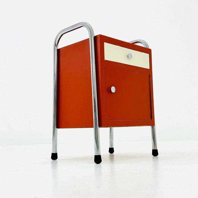 Red Bauhaus Nightstand with Drawer in Red and White, 1970s For Sale - Image 8 of 11