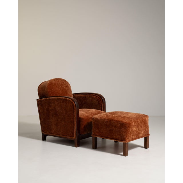 Art Deco Lounge Armchair With Ottoman France 1930s For Sale - Image 13 of 17