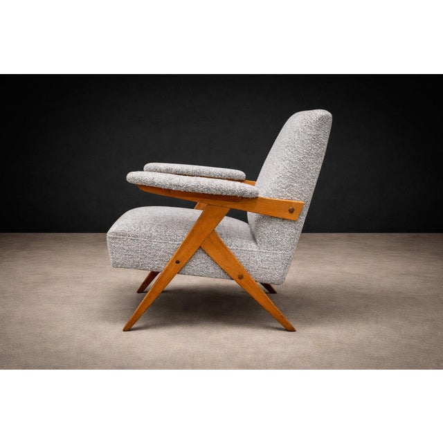 Light Gray “Z” Armchair in Pau Marfim Wood & Bouclé by José Zanine Caldas, Brazil, 1950s - Lot 376 For Sale - Image 8 of 11