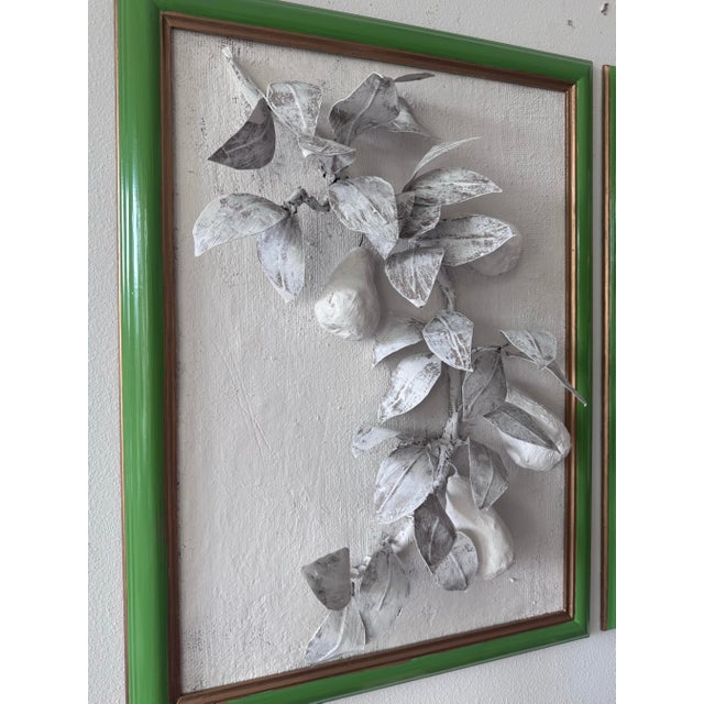 Paper Mache & Plaster Pear Branches Set in Green Lacquer Frames, a Pair For Sale - Image 4 of 7