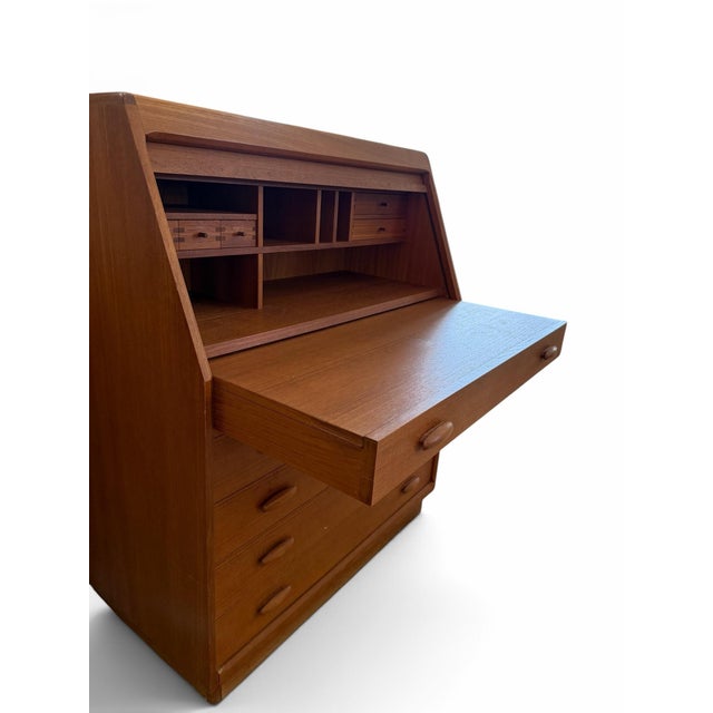 Brown 1960s Danish Modern Dyrlund Teak Drop-Front Secretary Desk & Vanity For Sale - Image 8 of 11