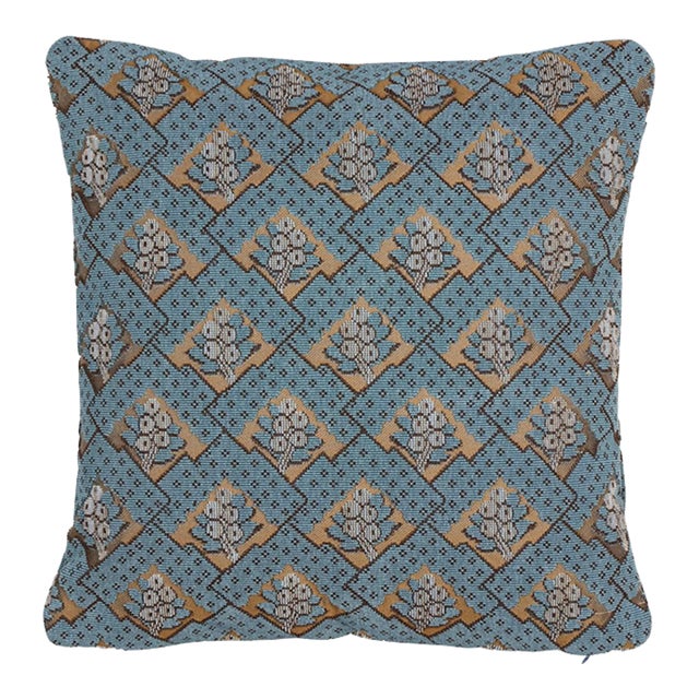 Schumacher Blair Silk Épinglé 22" Pillow In Worcester Blue For Sale