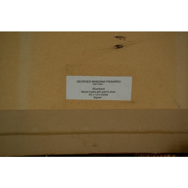 Mid 20th Century Mid 20th Century George Manzana Pissarro - Riverbank, Mixed Media For Sale - Image 5 of 6