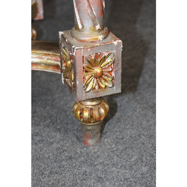 1960's Louis XVI Style Mirrored Top Console DIstressed Silver and Gold Accents For Sale - Image 13 of 13