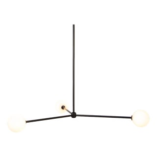 Globe Chandelier 3, Black, 33.25in H, 5 Inch Glass Globes, by Research.Lighting, Modern, Minimal Hanging Light For Sale