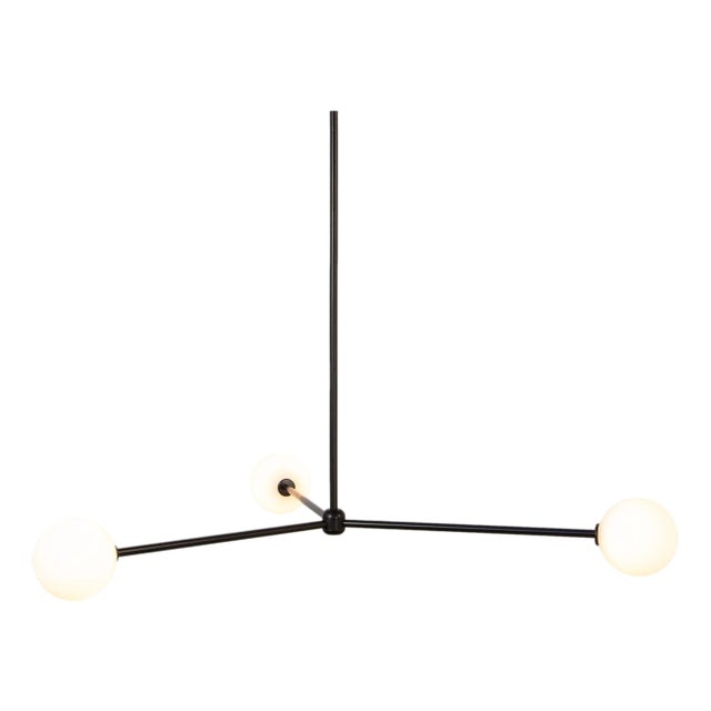 Globe Chandelier 3, Black, 33.25in H, 5 Inch Glass Globes, by Research.Lighting, Modern, Minimal Hanging Light For Sale