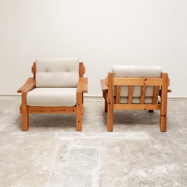 Yngve Ekström 1970s Baltic Pine Brutalist Scandinavian Armchairs For Sale - Image 4 of 8