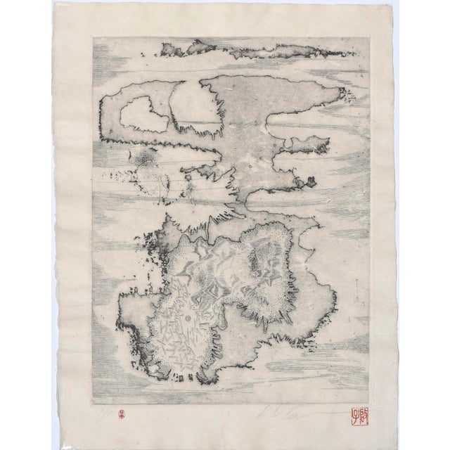 Abstract woodblock print, artist proof, by K. N. Tsukamoto. Presented in an archival mat. Image, 21.25"H x 16.75"W.