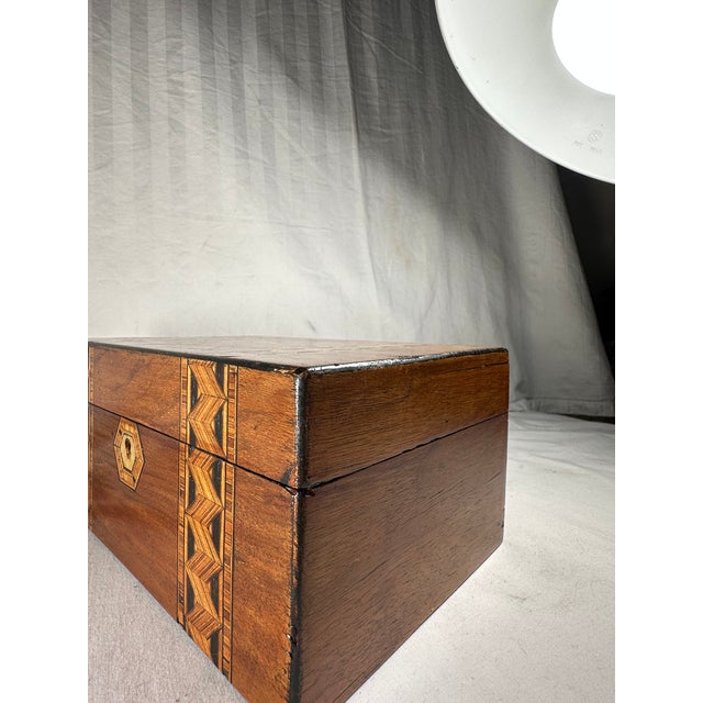 Brown Victorian Black Walnut Tunbridge Ware Tea Caddy Box, Circa 1880. For Sale - Image 8 of 12