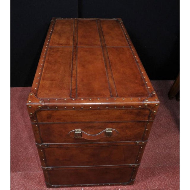 Large English Leather Campaign Luggage Trunk For Sale - Image 11 of 13