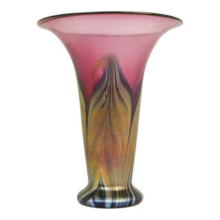 Lundberg Pulled Feather Favrile Vase - 1982 For Sale