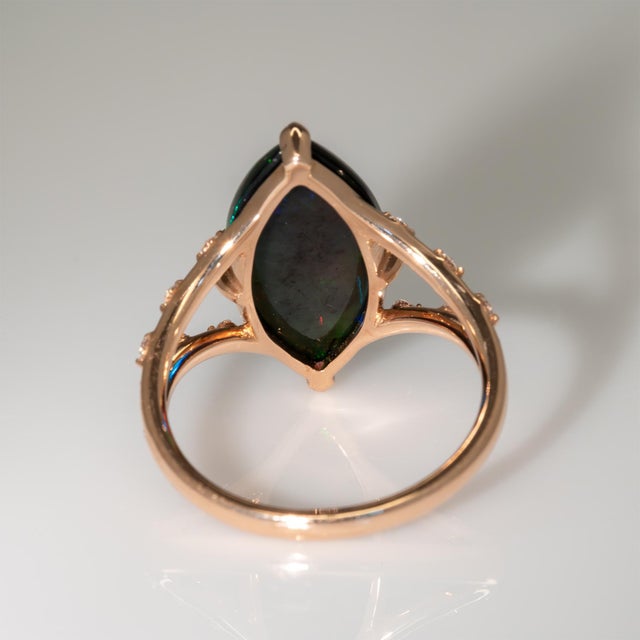 Metal 4.1Ct Black Opal Ring With Earth Mined Diamonds Accents: Solid 14k Gold, Size 6.75 For Sale - Image 7 of 8