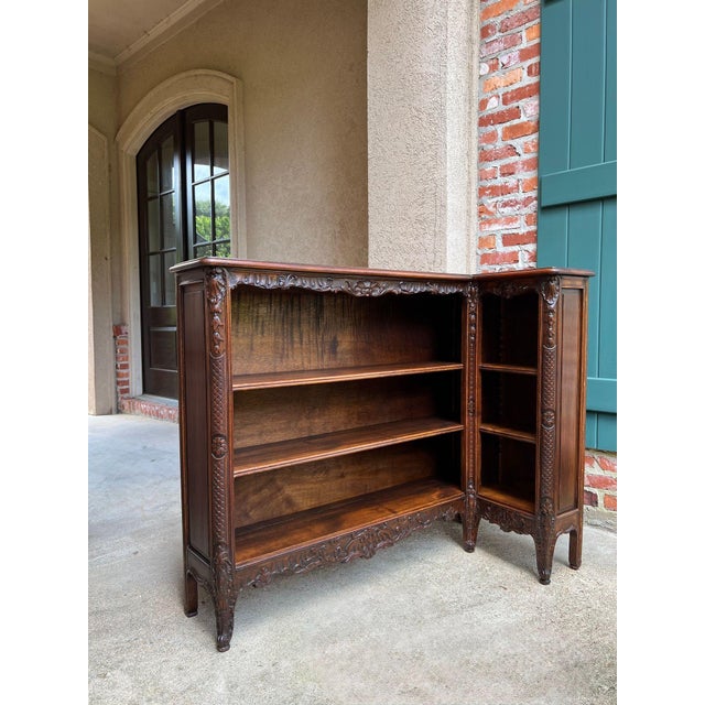 Antique French Corner Bookcase Carved Oak Louis XV Revival Open Shelves C1920 B For Sale - Image 13 of 18