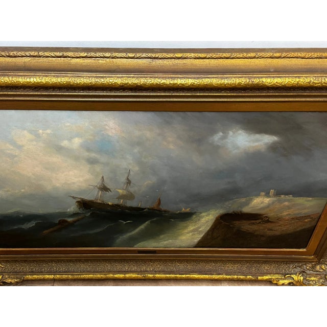 Mid 19th Century Huge British Oil Painting Floundering Ships Awaiting