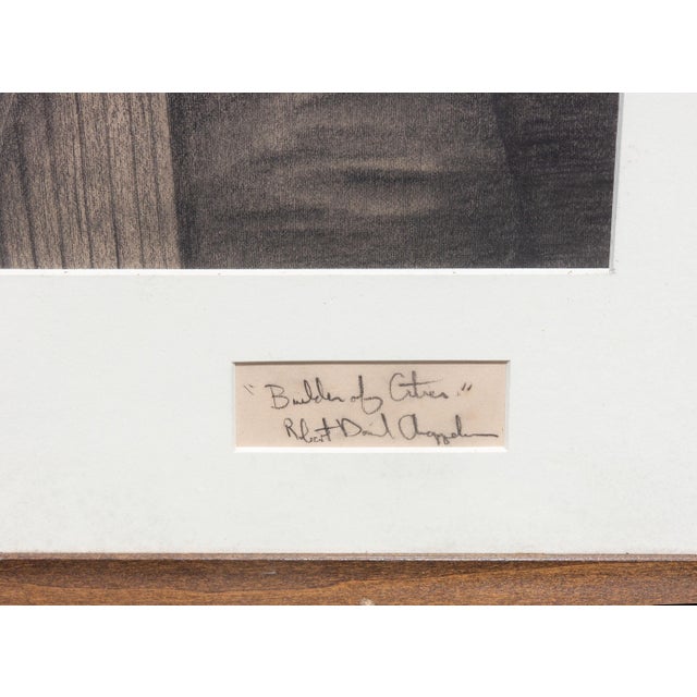 Mid 20th Century Self Portrait an Architect With Architectural Models Mid Century Large Drawing For Sale - Image 5 of 6