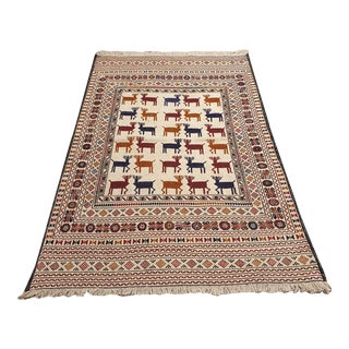 Afghan Handwoven Pictorial Kilim Rug For Sale