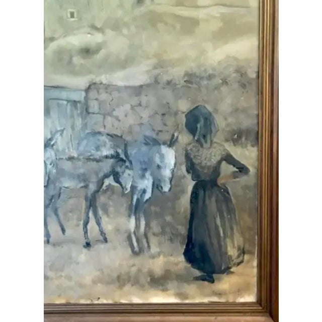 Large Mid Century Spanish Oil on Canvas Painting - Tres Burros, Signed and Dated For Sale In New York - Image 6 of 12