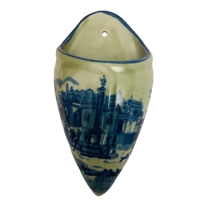 Vintage Flow Blue on Celadon Victoria Ware Porcelain Wall Pocket