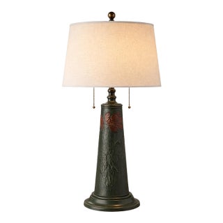 Mid-20th Century Arts & Crafts Style Verdigris Floral Cast Metal Table Lamp For Sale