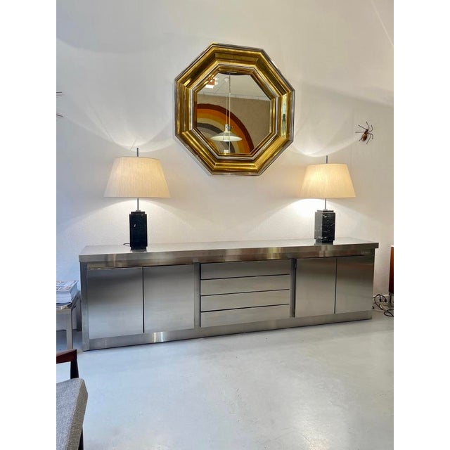1970s Monumental Octagonal Mirror in Chromed Steel and Brass attributed to Sandro Petti for Maison Jansen, Italy, 1970 For Sale - Image 5 of 8