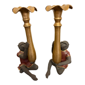 Vintage Butler Monkey Candle Sticks, Bill Huebbe Style Red Coat Candlesticks - A Pair